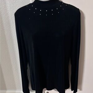 Black Long sleeve Ladies top with sequins around neckline. Size Med. USA made. 
